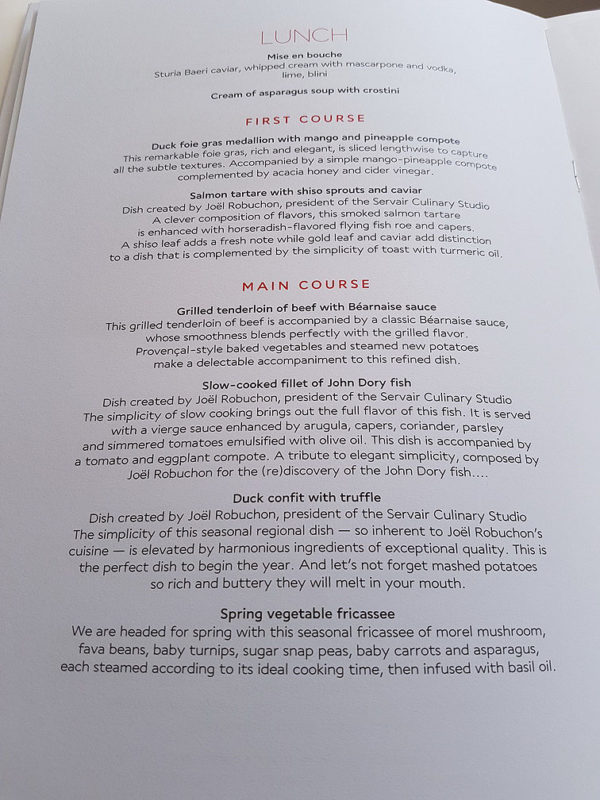 Air France La Premiere First Class Menu