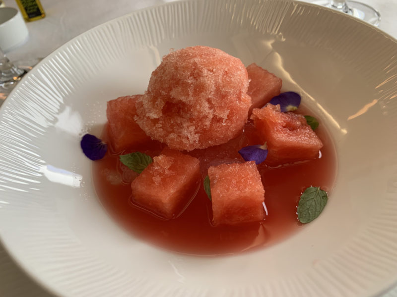 a bowl of watermelon and ice cream