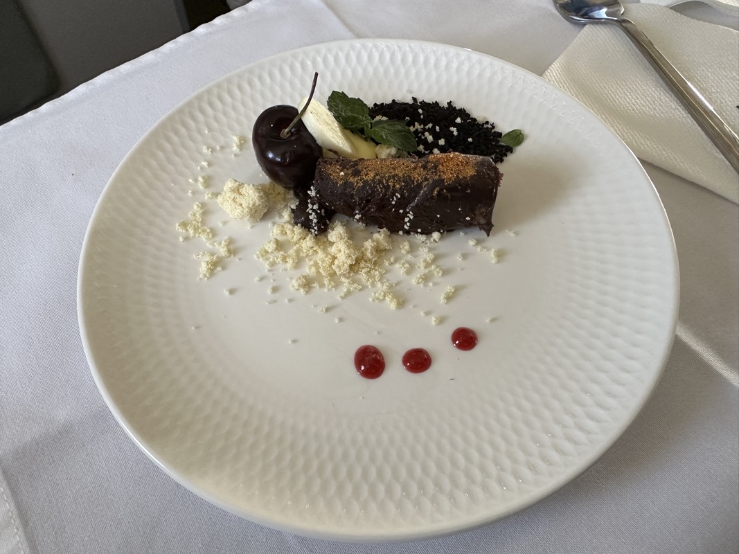 a plate of dessert on a table