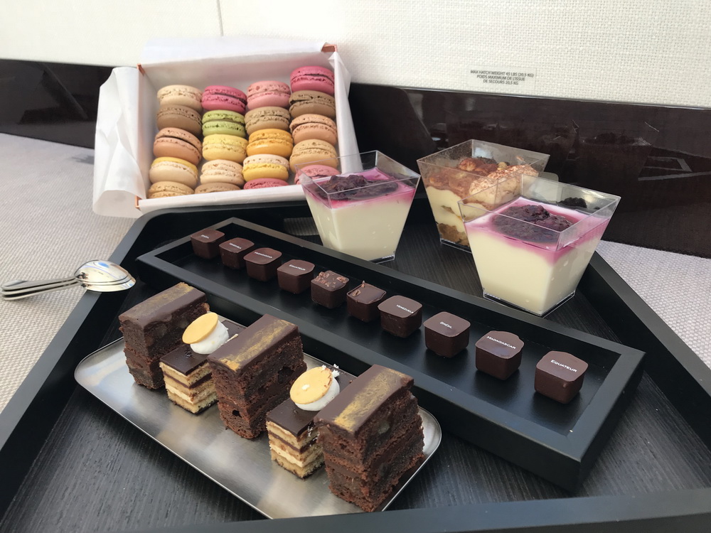 a tray of desserts on a table