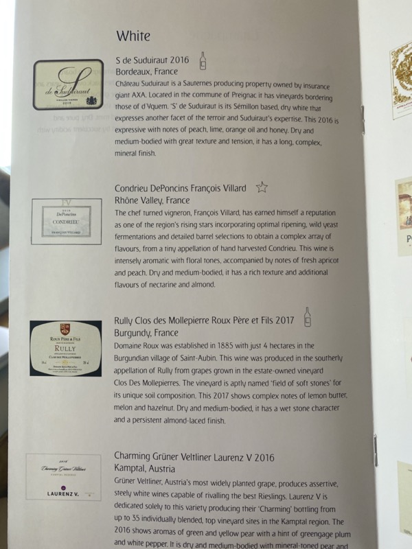 a menu of a wine company