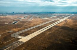 an aerial view of a runway