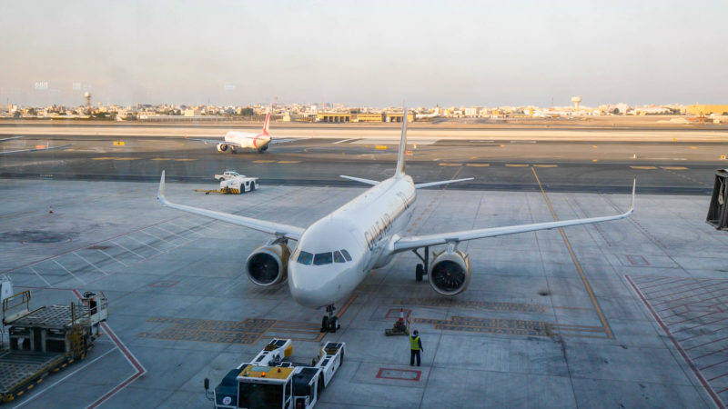 a plane on the runway