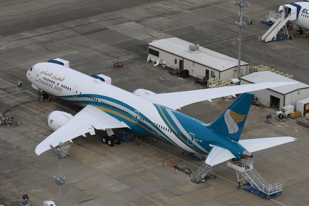 Oman Air B787-9 A4O-SF at Boeing Flight Line at Everett