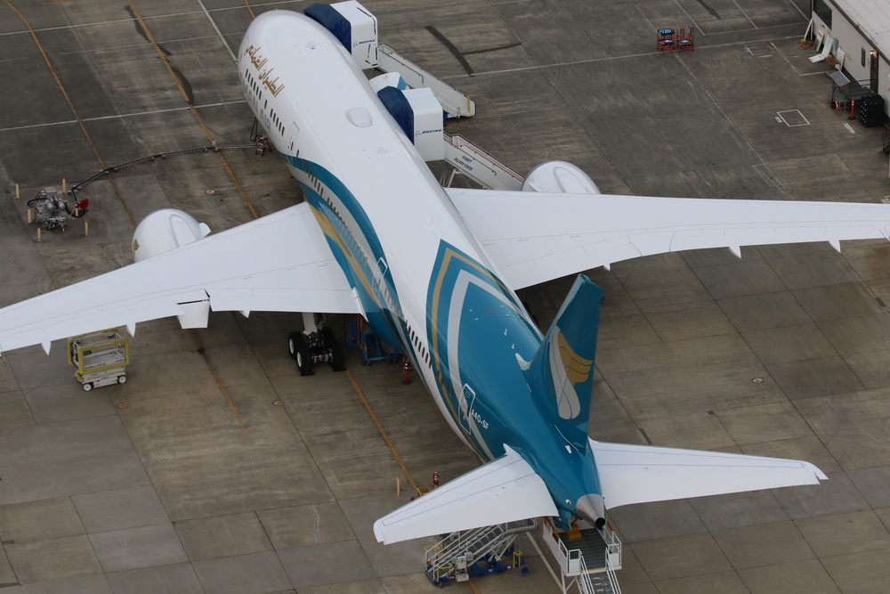 Oman Air B787-9 A4O-SF at Boeing Flight Line at Everett