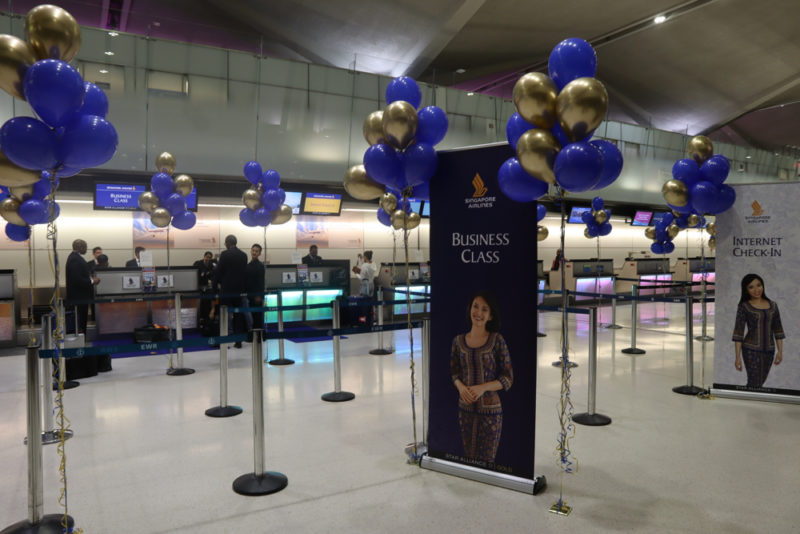 Newark Airport check-in area dressed up for the launch flight