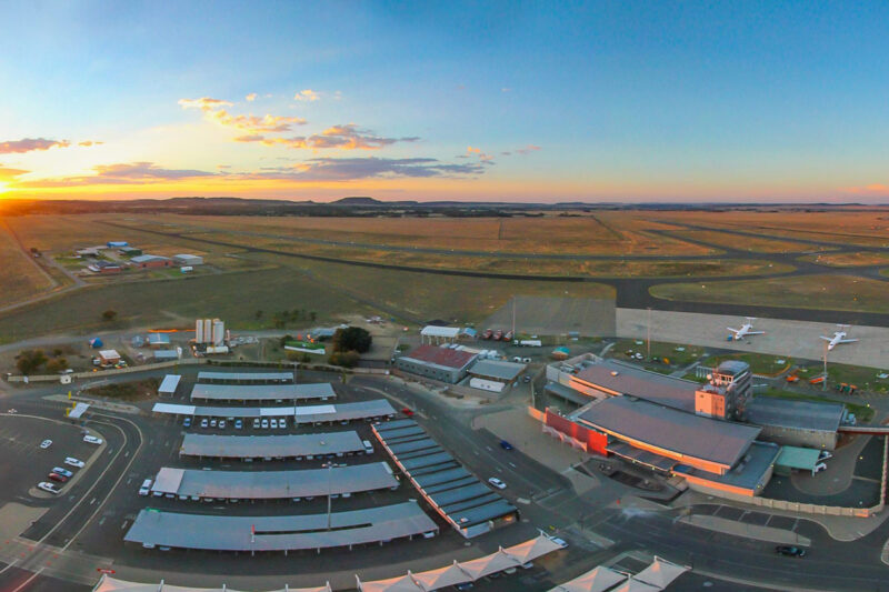 an aerial view of a large airport