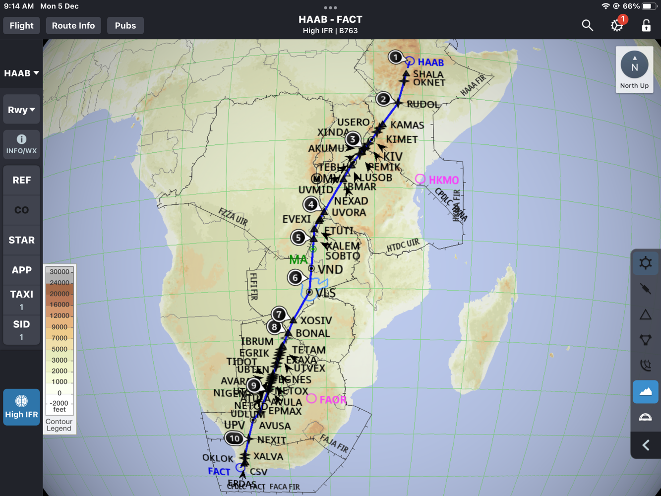 a map of africa with a route