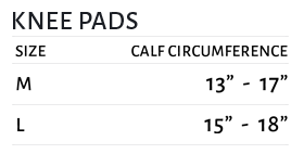 Knee Pad Chart