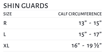 Shin Guard Chart